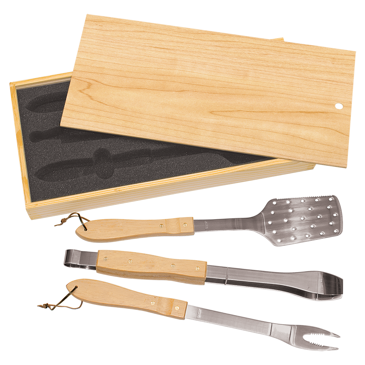 Personalized 3-Piece BBQ Set in Wooden Pine Box